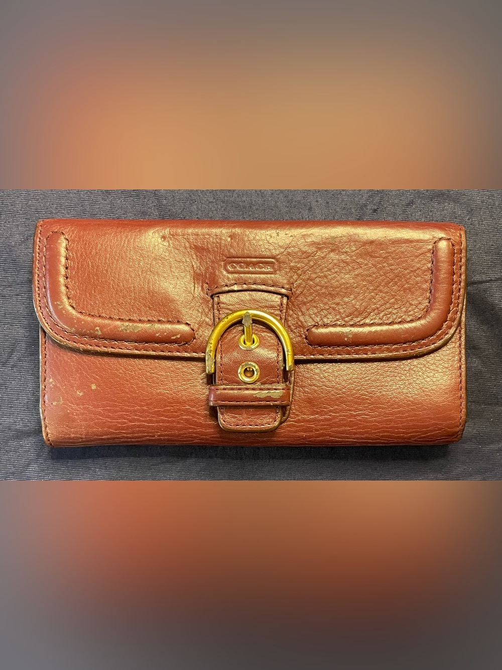Coach Leather Wallet in Warm Chestnut with Gold Buckle